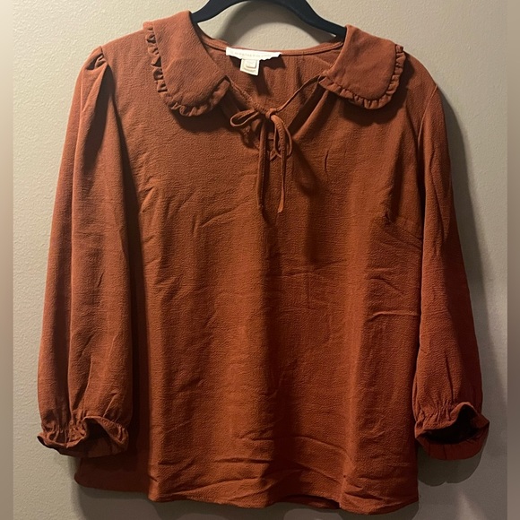 Monteau | Tops | Monteau Brown Ruffle Collar Top | Poshmark
